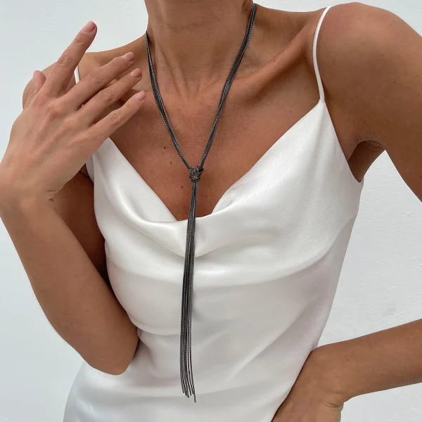 Vintage Geometric Iron Alloy Multilayer Long Tassel Sweater Chain Party Pendant Choker Necklace - Image 4