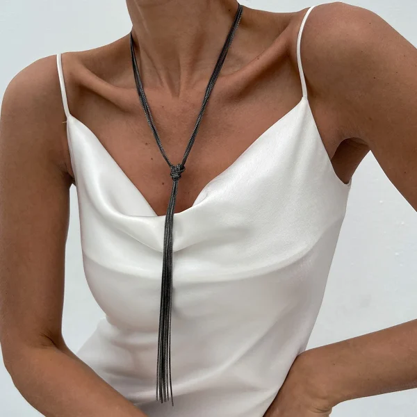Vintage Geometric Iron Alloy Multilayer Long Tassel Sweater Chain Party Pendant Choker Necklace - Image 5