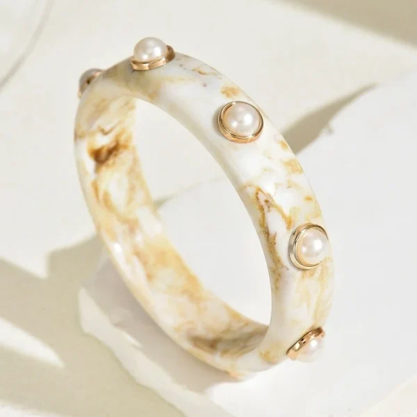 Vintage Geometric Round Exaggerated Resin Pearl Shell Wide Bracelet Bangles - Image 8