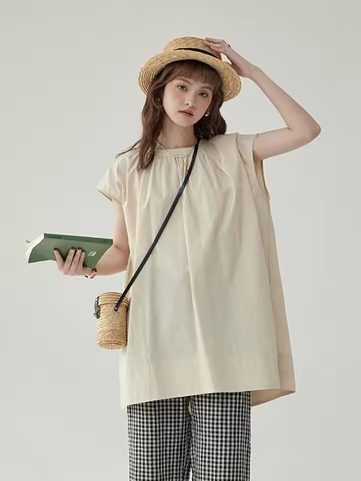 Vintage Loose Simple Lazy Wind O Neck Casual Preppy Style Oversize Lady Short Sleeve Tops - Image 6