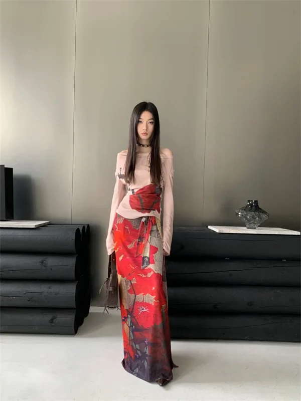 Vintage Mesh Lace Up Wrap Fashion Luxury Designer Long Skirts