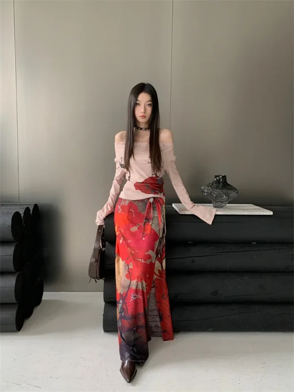 Vintage Mesh Lace Up Wrap Fashion Luxury Designer Long Skirts - Image 2