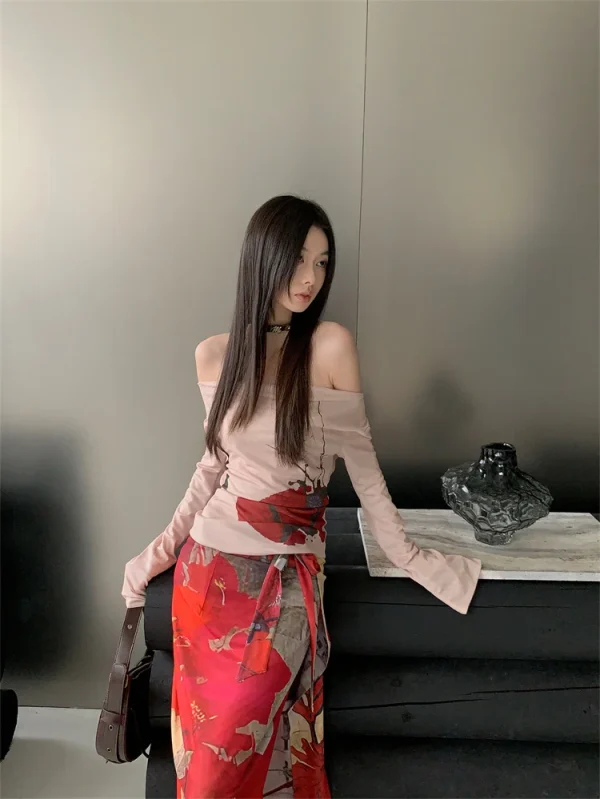 Vintage Mesh Lace Up Wrap Fashion Luxury Designer Long Skirts - Image 3