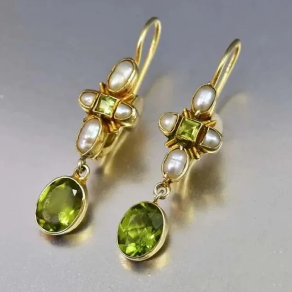 Vintage Metal Inlaid Stone Imitation Pearl Dazzling Round Geometry Earrings