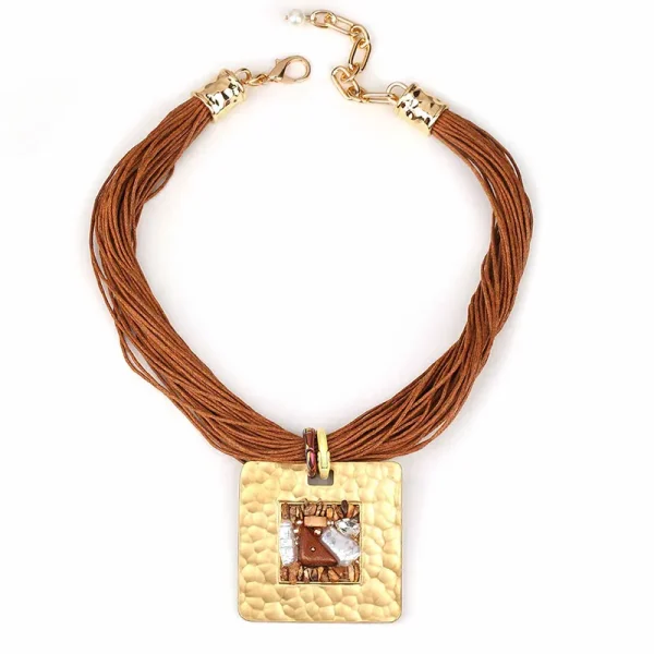 Vintage Metal Rhinestones Trendy Statement With Square Pendant Necklace - Image 5