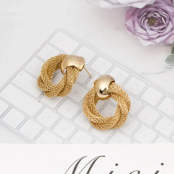 Vintage Metallic Twisted weaving Round Circle Dangle Wedding Party Drop Earrings - Image 4