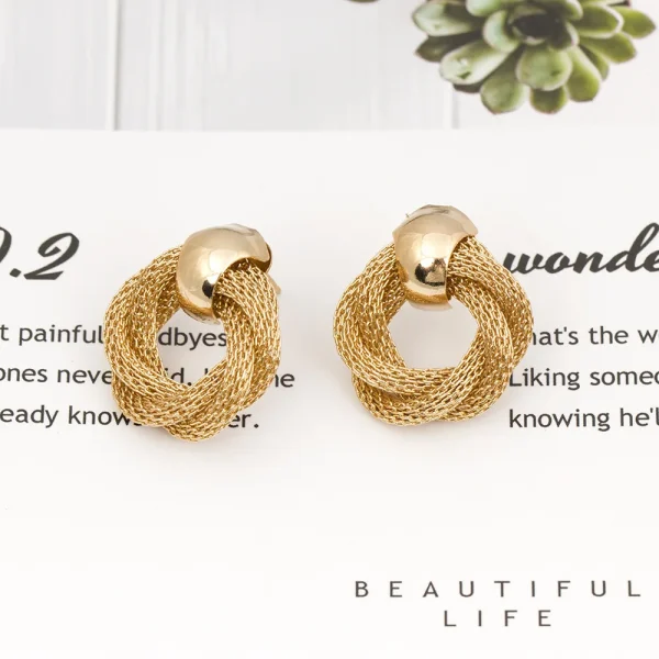 Vintage Metallic Twisted weaving Round Circle Dangle Wedding Party Drop Earrings - Image 5