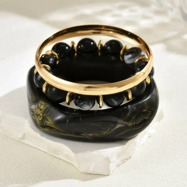 Vintage One Set Exaggerated Resin Wide Beads Strand Bangles Bracelet Sets - Image 8