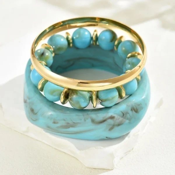 Vintage One Set Exaggerated Resin Wide Beads Strand Bangles Bracelet Sets - Image 9