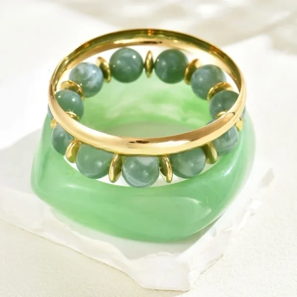 Vintage One Set Exaggerated Resin Wide Beads Strand Bangles Bracelet Sets - Image 10