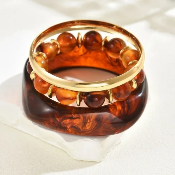 Vintage One Set Exaggerated Resin Wide Beads Strand Bangles Bracelet Sets - Image 3