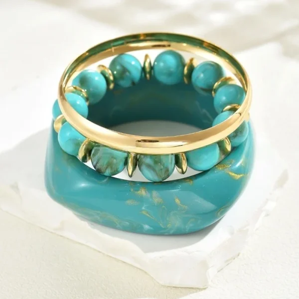 Vintage One Set Exaggerated Resin Wide Beads Strand Bangles Bracelet Sets - Image 4
