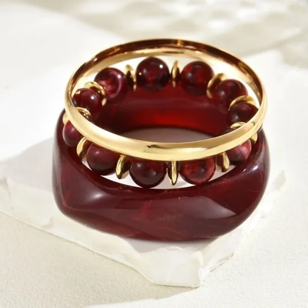 Vintage One Set Exaggerated Resin Wide Beads Strand Bangles Bracelet Sets - Image 5