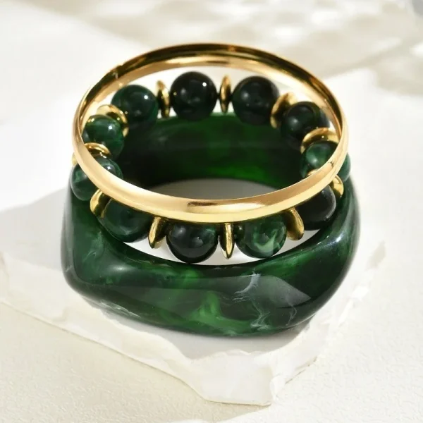 Vintage One Set Exaggerated Resin Wide Beads Strand Bangles Bracelet Sets - Image 6