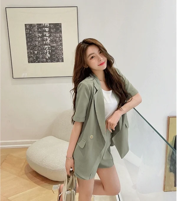 Vintage Peter Pan Collar Blazer Low Waist Shorts 2 Piece Loose Suits - Image 12