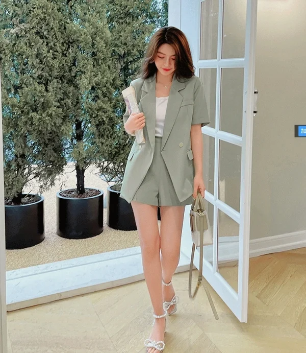 Vintage Peter Pan Collar Blazer Low Waist Shorts 2 Piece Loose Suits - Image 11