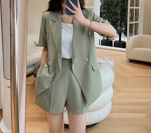 Vintage Peter Pan Collar Blazer Low Waist Shorts 2 Piece Loose Suits - Image 10