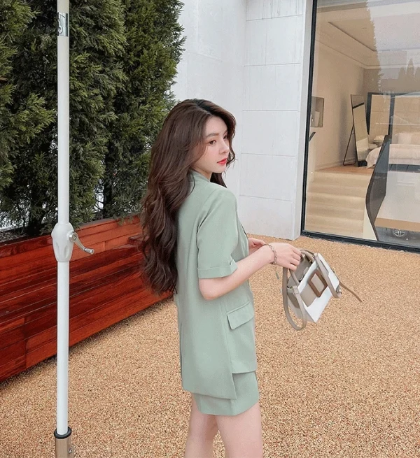 Vintage Peter Pan Collar Blazer Low Waist Shorts 2 Piece Loose Suits - Image 7