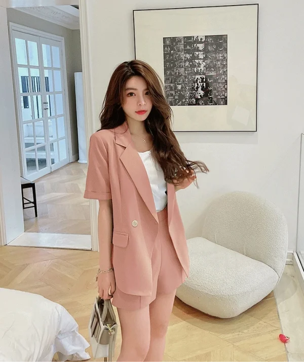 Vintage Peter Pan Collar Blazer Low Waist Shorts 2 Piece Loose Suits