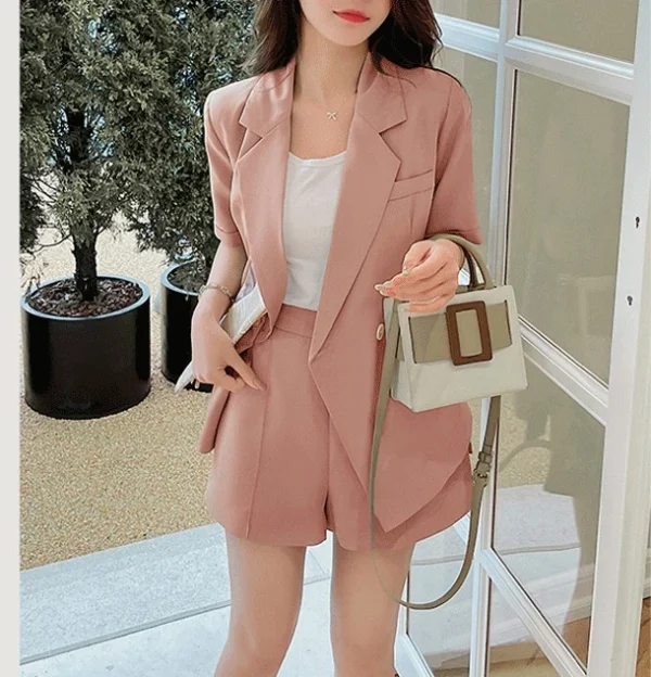 Vintage Peter Pan Collar Blazer Low Waist Shorts 2 Piece Loose Suits - Image 5