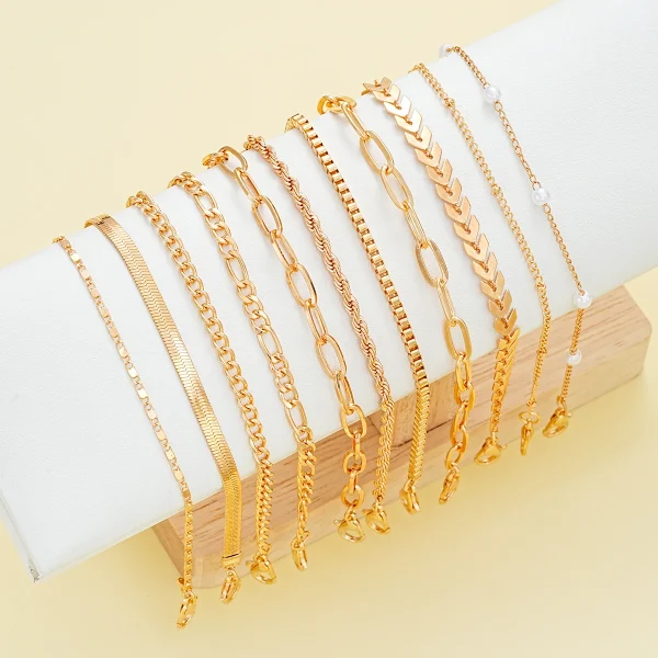 Vintage Simple Pearl Chain On Leg Beach Foot Boho Multi Layer Anklets 11 Pcs Set - Image 3