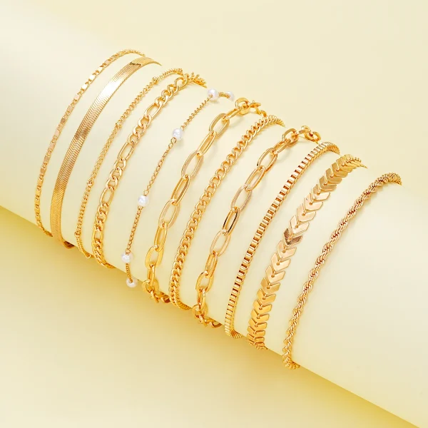 Vintage Simple Pearl Chain On Leg Beach Foot Boho Multi Layer Anklets 11 Pcs Set - Image 4