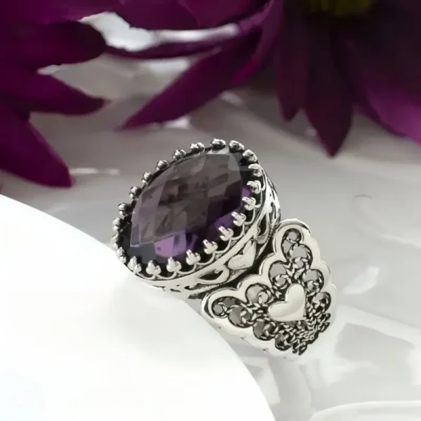 Vintage Trendy Inlaid with Stone Round Flower Personalized Creativity Party Rings - Image 3