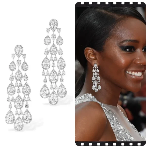 Vintage Zircon Heart Dubai Platinum Diamond Dangle Wedding Engagement Drop Earring - Image 2