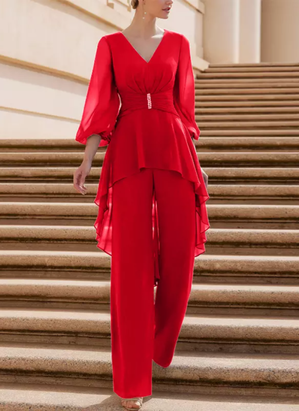 Vintage V-Neck Half Sleeves Jumpsuit Ruffles Floor-Length Guest Dresses - Image 7