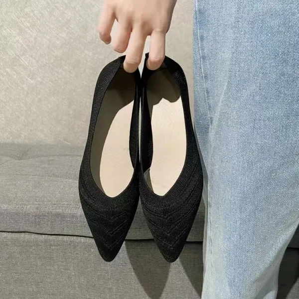 Elegant Breathable Ballet Solid Color Knitted Slip on Pointed Toe Flat Loafers - Image 4