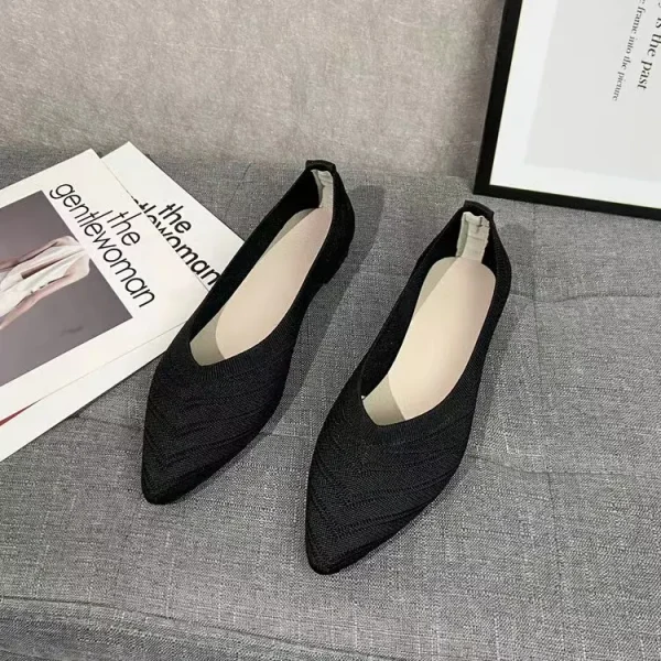 Elegant Breathable Ballet Solid Color Knitted Slip on Pointed Toe Flat Loafers - Image 5