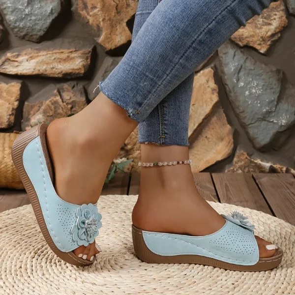 Elegant Concise Appliques Slides Wedge Low Heels Sandals - Image 3