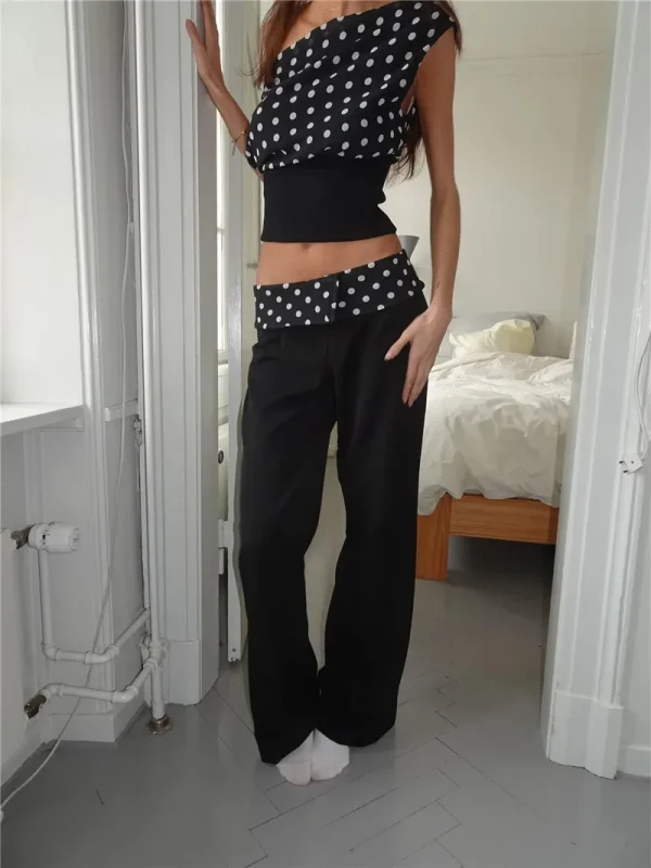 Backless Polka Dot Oblique Shoulder Pullovers Sleeveless Tank Tops - Image 8