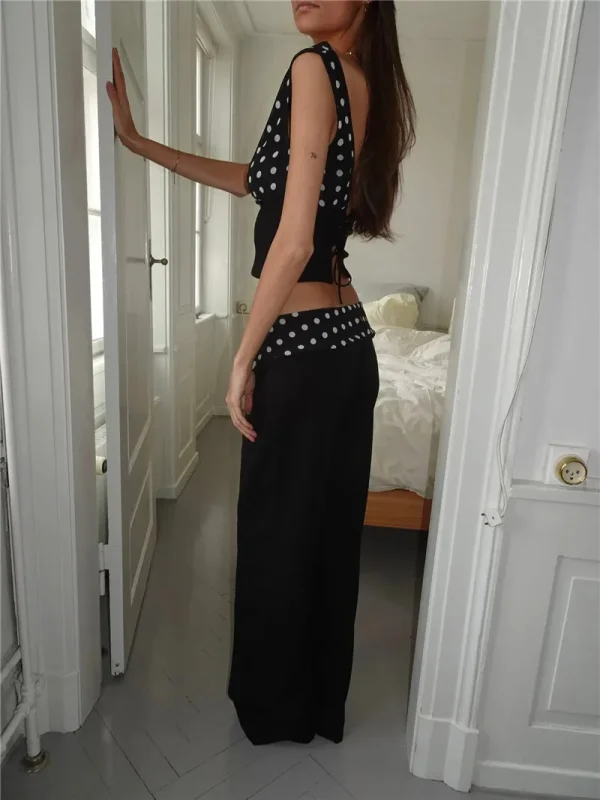 Backless Polka Dot Oblique Shoulder Pullovers Sleeveless Tank Tops - Image 7