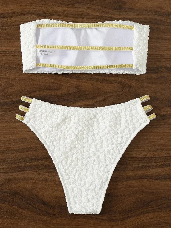 Bandeau Wrinkled Strappy Bikini Swimsuit Swimwear Two-pieces Bikini Set - Image 3
