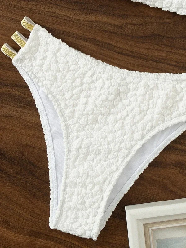 Bandeau Wrinkled Strappy Bikini Swimsuit Swimwear Two-pieces Bikini Set - Image 4