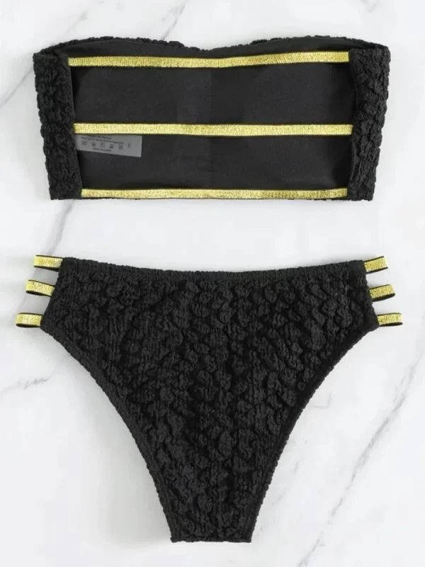 Bandeau Wrinkled Strappy Bikini Swimsuit Swimwear Two-pieces Bikini Set - Image 7