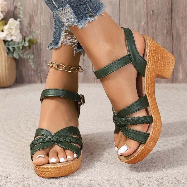 Beach Style Gladiator Ankle Straps Braided Chunky Platform High Heels Sandals - Image 20