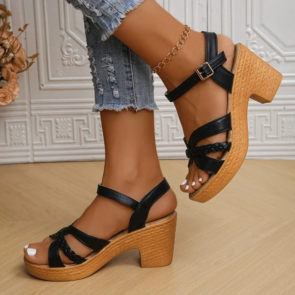 Beach Style Gladiator Ankle Straps Braided Chunky Platform High Heels Sandals - Image 14