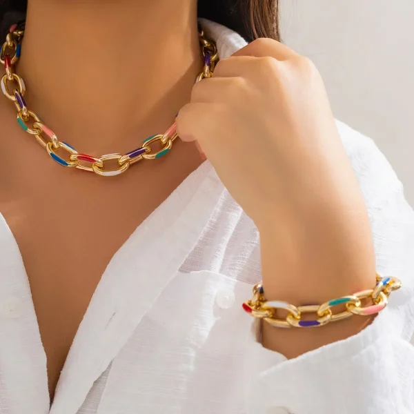 Bohemian Geometric Cross Chain Choker Necklace Bracelet Jewelry 2Pcs Set - Image 2