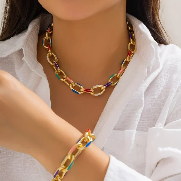 Bohemian Geometric Cross Chain Choker Necklace Bracelet Jewelry 2Pcs Set