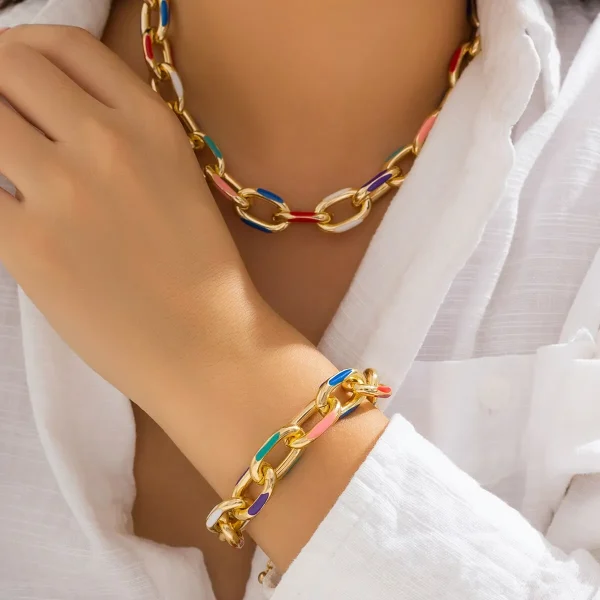 Bohemian Geometric Cross Chain Choker Necklace Bracelet Jewelry 2Pcs Set - Image 3
