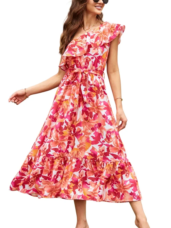 Bohemian Style Sleeveless Shoulder Elastic Waist Ruffle Twisted Layers Dress - Image 8