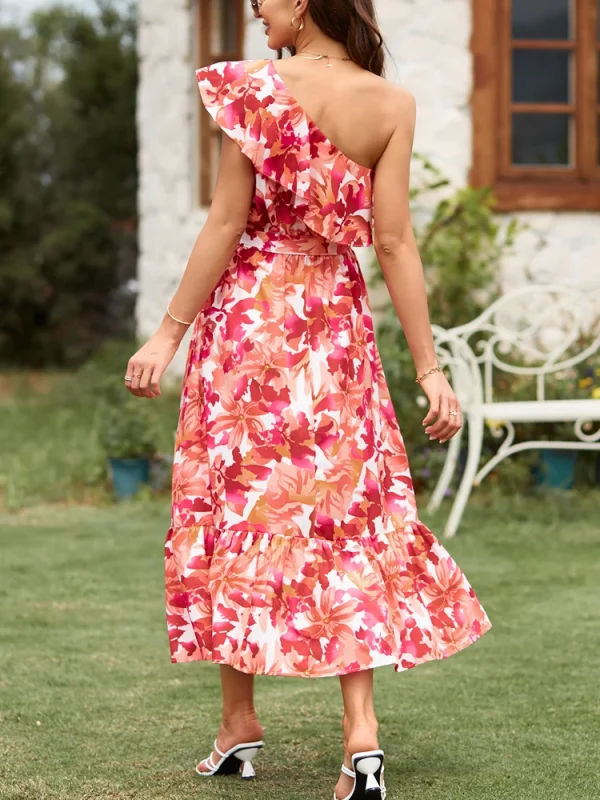 Bohemian Style Sleeveless Shoulder Elastic Waist Ruffle Twisted Layers Dress - Image 5