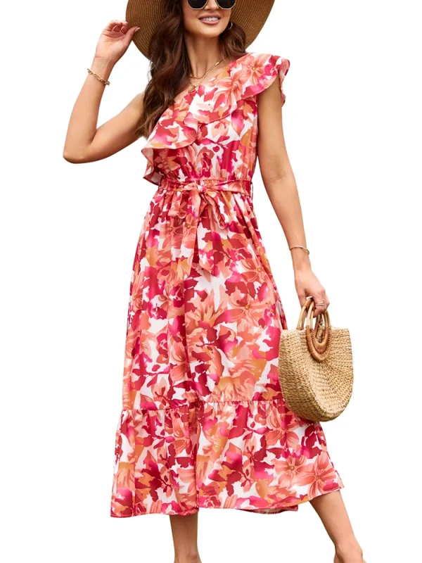 Bohemian Style Sleeveless Shoulder Elastic Waist Ruffle Twisted Layers Dress - Image 6