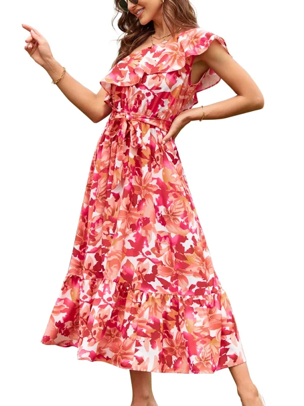 Bohemian Style Sleeveless Shoulder Elastic Waist Ruffle Twisted Layers Dress - Image 7