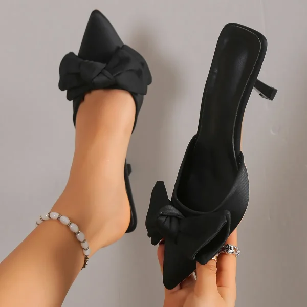 Butterfly-knot Shallow Mules Party Prom Thin High Heels Sandal - Image 4