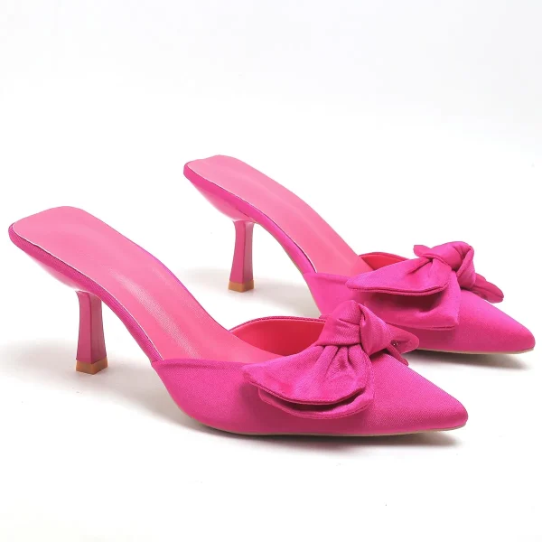 Butterfly-knot Shallow Mules Party Prom Thin High Heels Sandal - Image 5