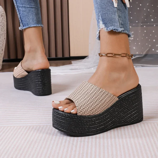 Casual Beach Style Weave Pattern Platform Wedges High Heel Sandals - Image 8