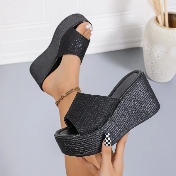 Casual Beach Style Weave Pattern Platform Wedges High Heel Sandals - Image 2